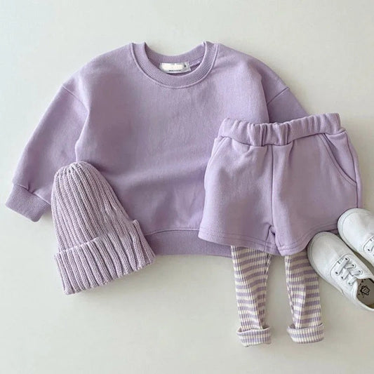 Solid Sweatshirt and Pant 2-Piece Set