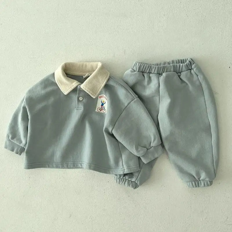 Solid Colar Sweatshirt and Pants Set