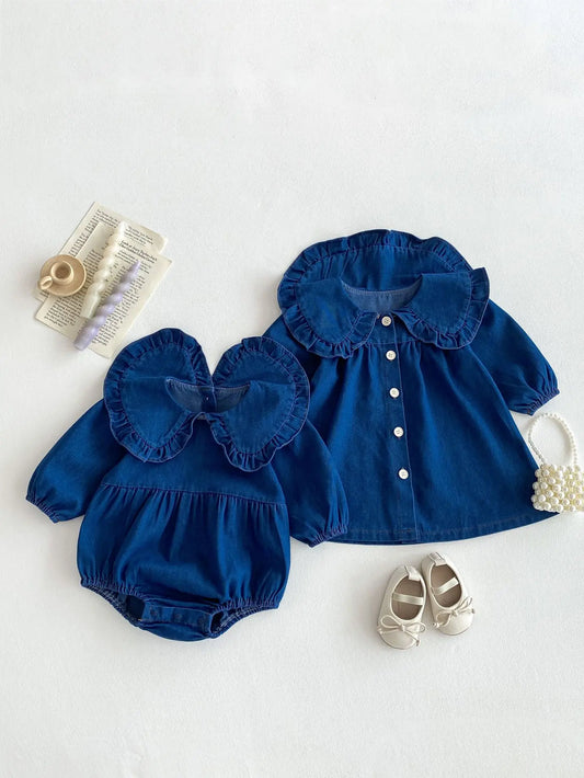 Denim Bodysuit Peter Pan Collar Dress Matching