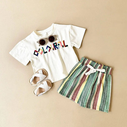 Short-sleeved T-Shirt Striped Short Outfit