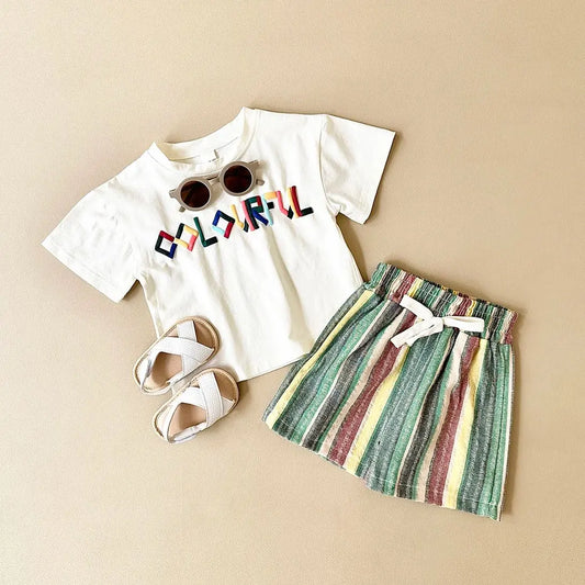 Short-sleeved T-Shirt Striped Short Outfit