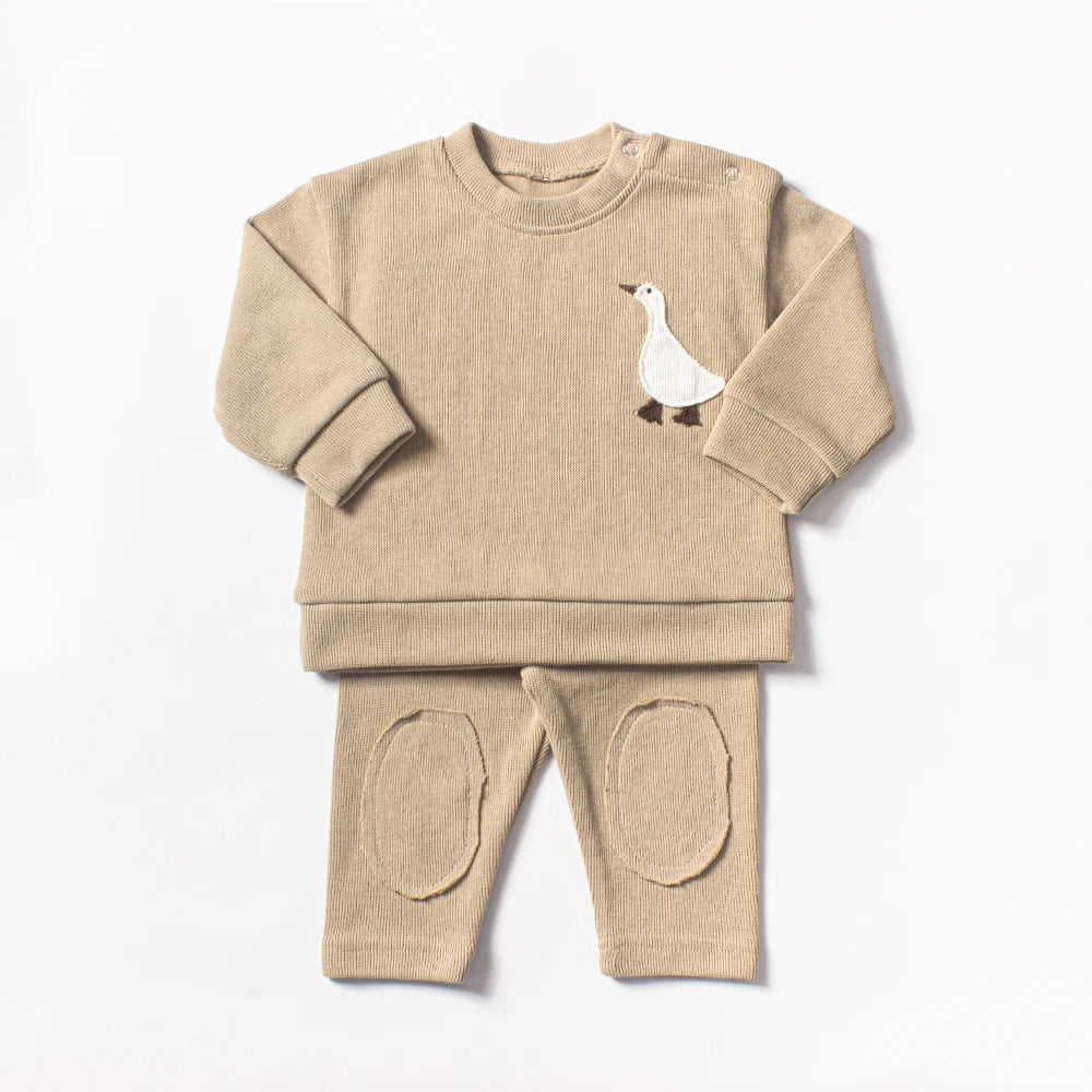 Knee Patch Sweatshirt Pant Set