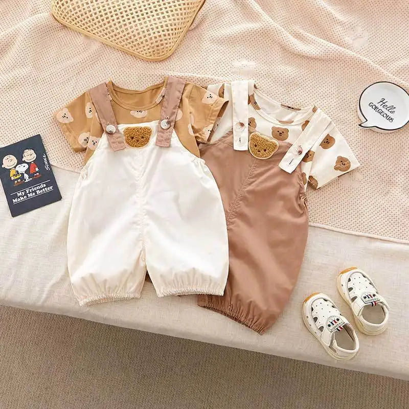 Bear Tee and Overalls Set