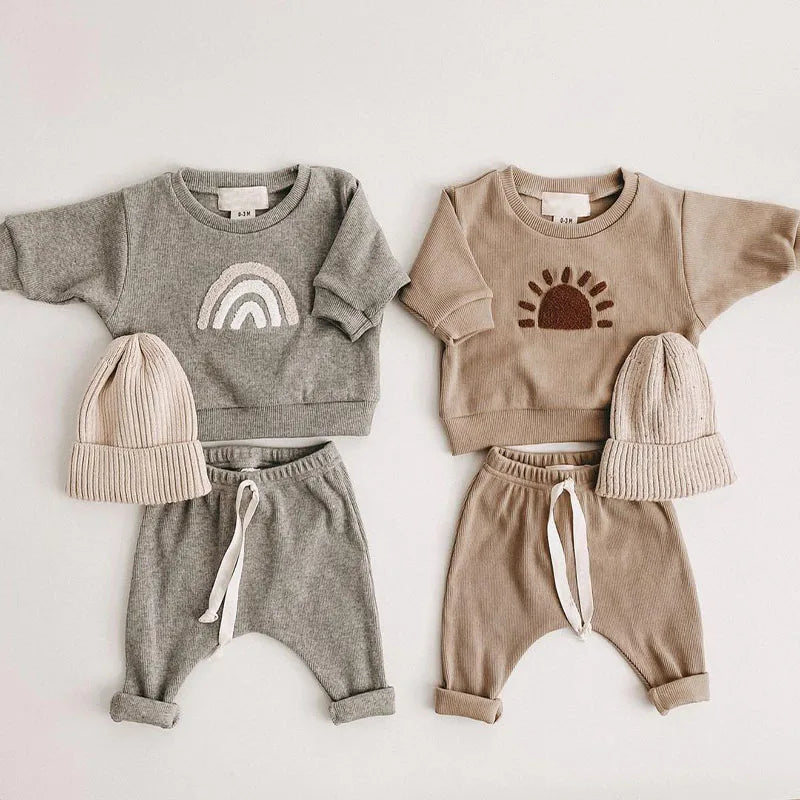 Sun Rainbow Embroidery Long Sleeve Set