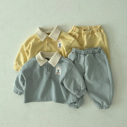 Solid Colar Sweatshirt and Pants Set