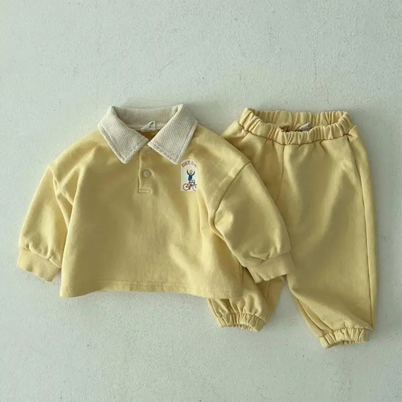 Solid Colar Sweatshirt and Pants Set