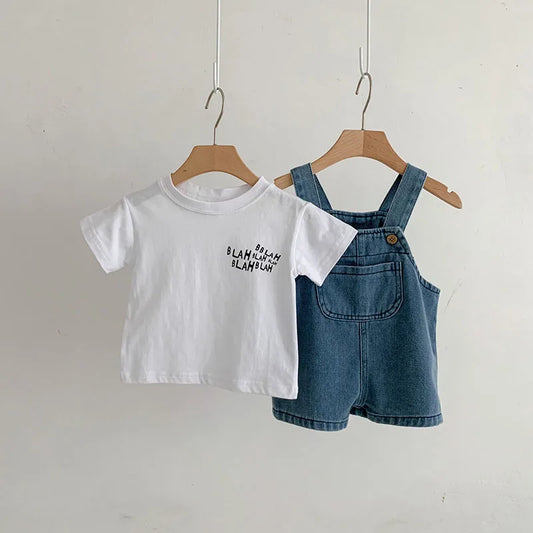 Solid Tee and Denim Overall Outfit