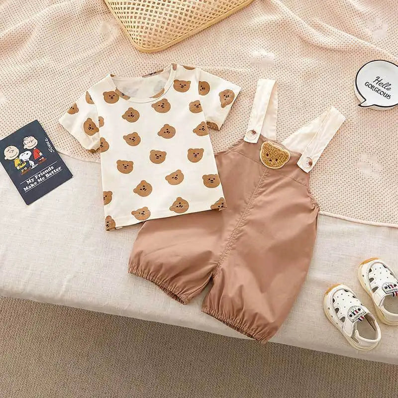 Bear Tee and Overalls Set