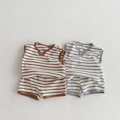 Striped Sleeveless Short Set