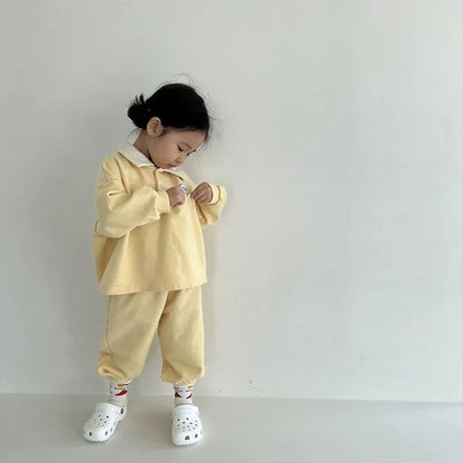 Solid Colar Sweatshirt and Pants Set