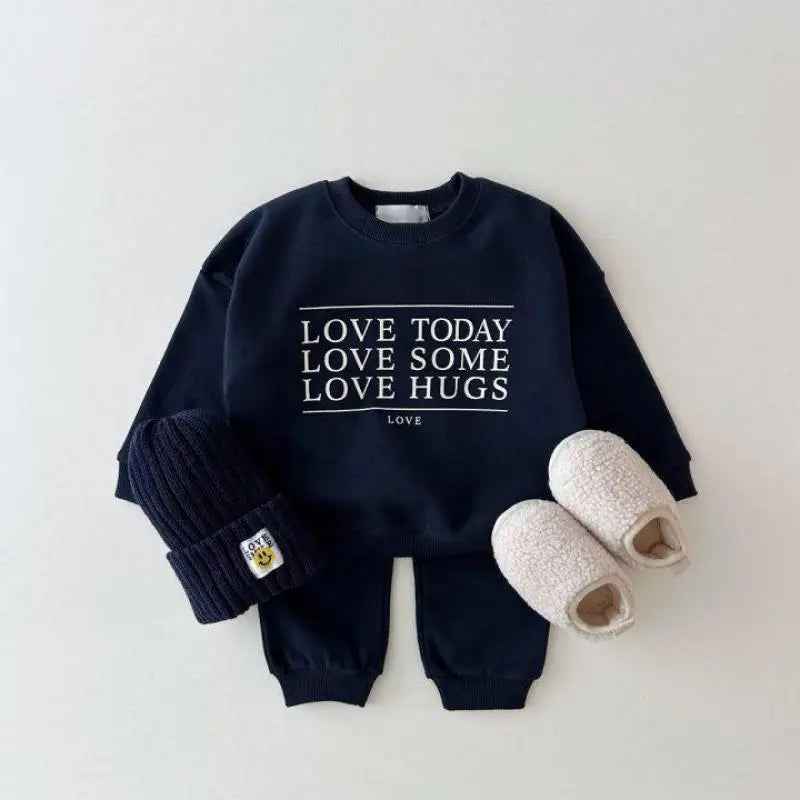 Letter Print Sweatshirt Set